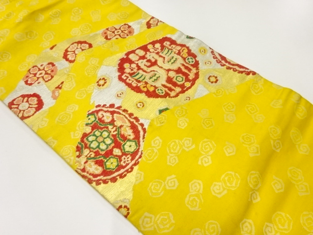 アンティーク　向かい動物に花模様織出し名古屋帯（材料）